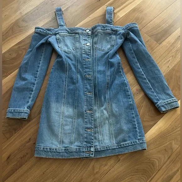 Guess Womens Authentic Denim Cold Shoulder Bodycon Dress Blue S